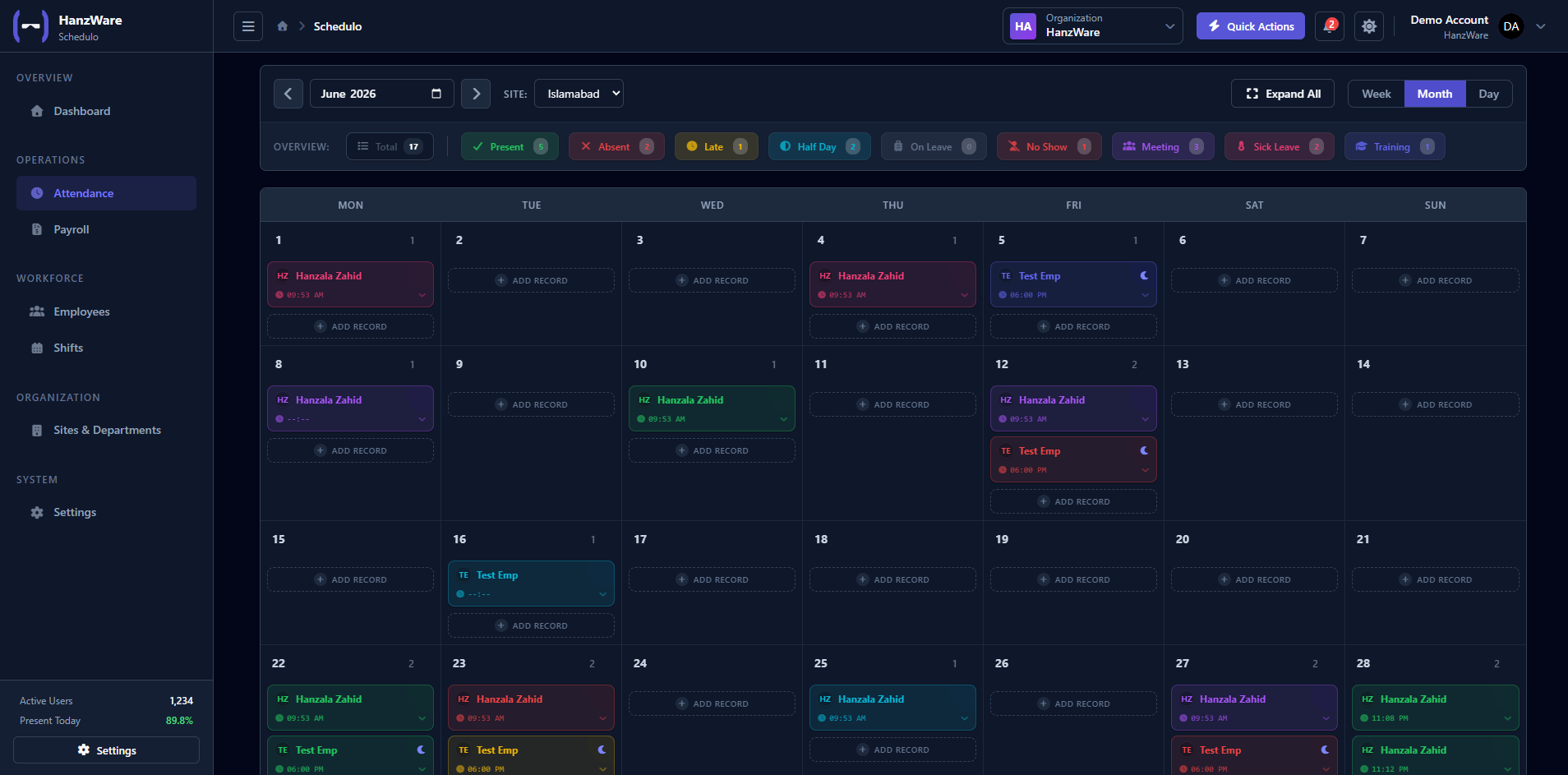HanzWare Dashboard Dark Mode